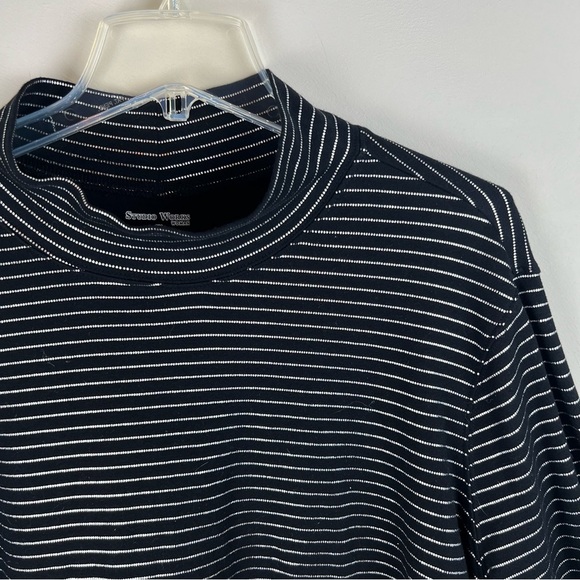 Studio Works Knit Mock Neck Sweater 3X Black Metallic Silver Stripes Striped - Picture 2 of 11